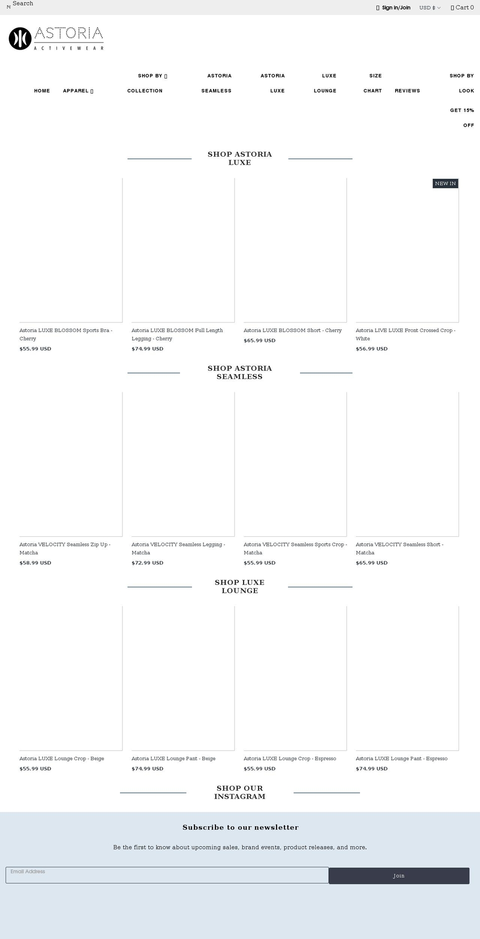 astoria-activewear.com shopify website screenshot