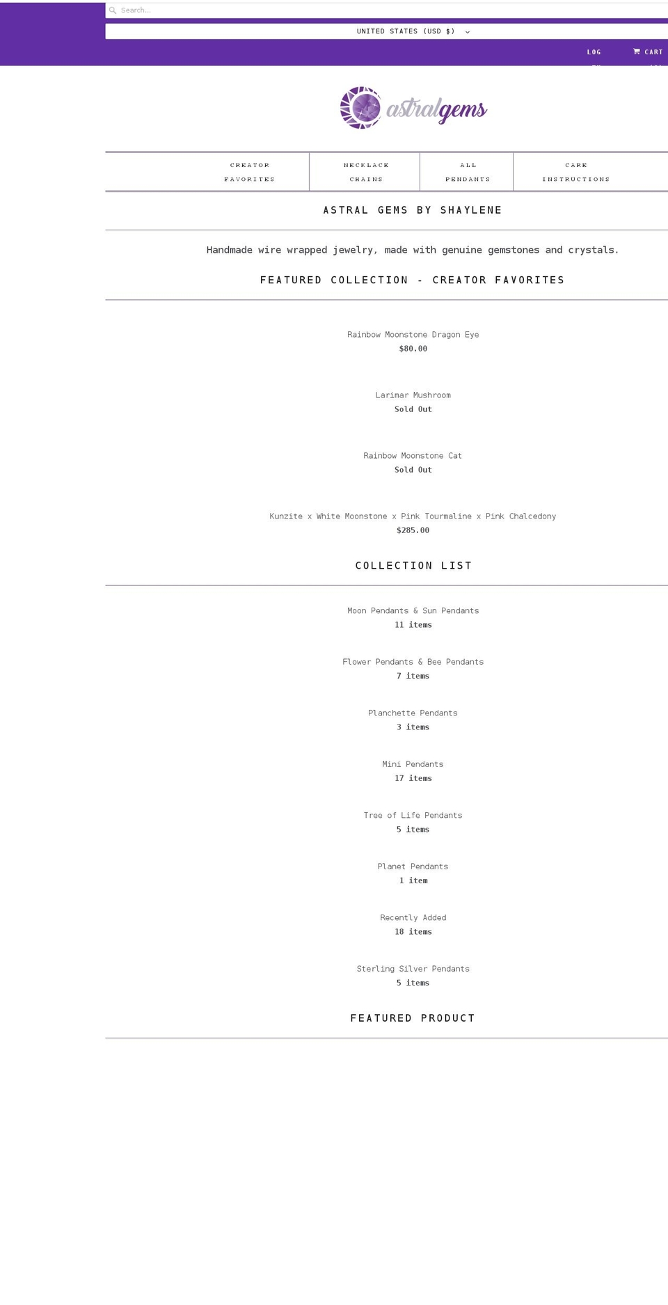 astralgemsco.com shopify website screenshot