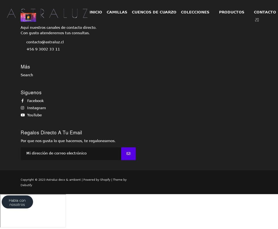 astraluz.cl shopify website screenshot