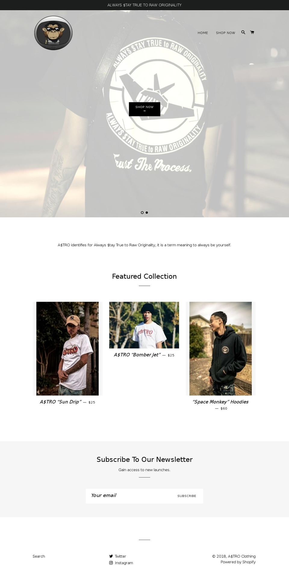 astroclothing.net shopify website screenshot