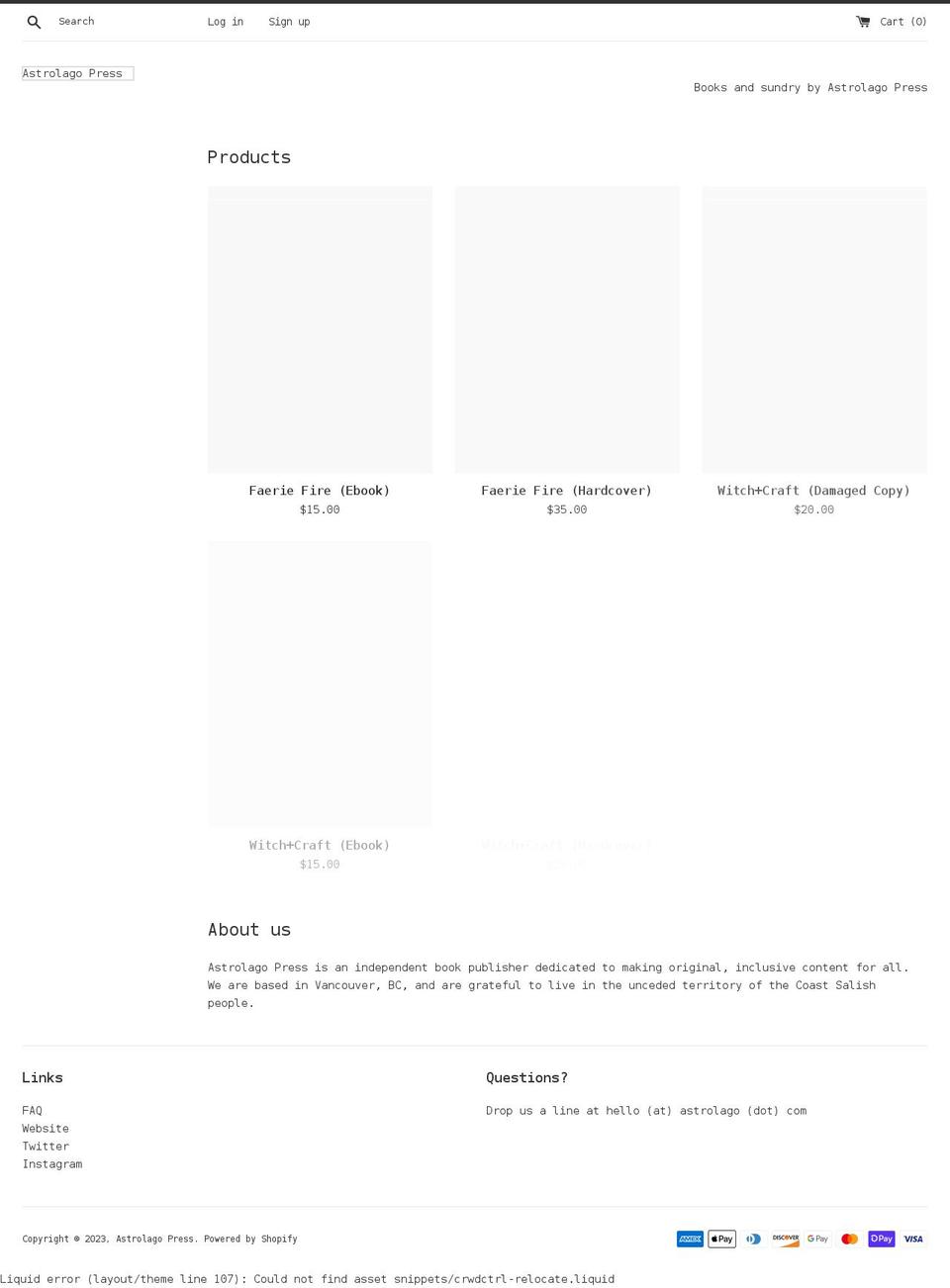 astrolago-press.myshopify.com shopify website screenshot