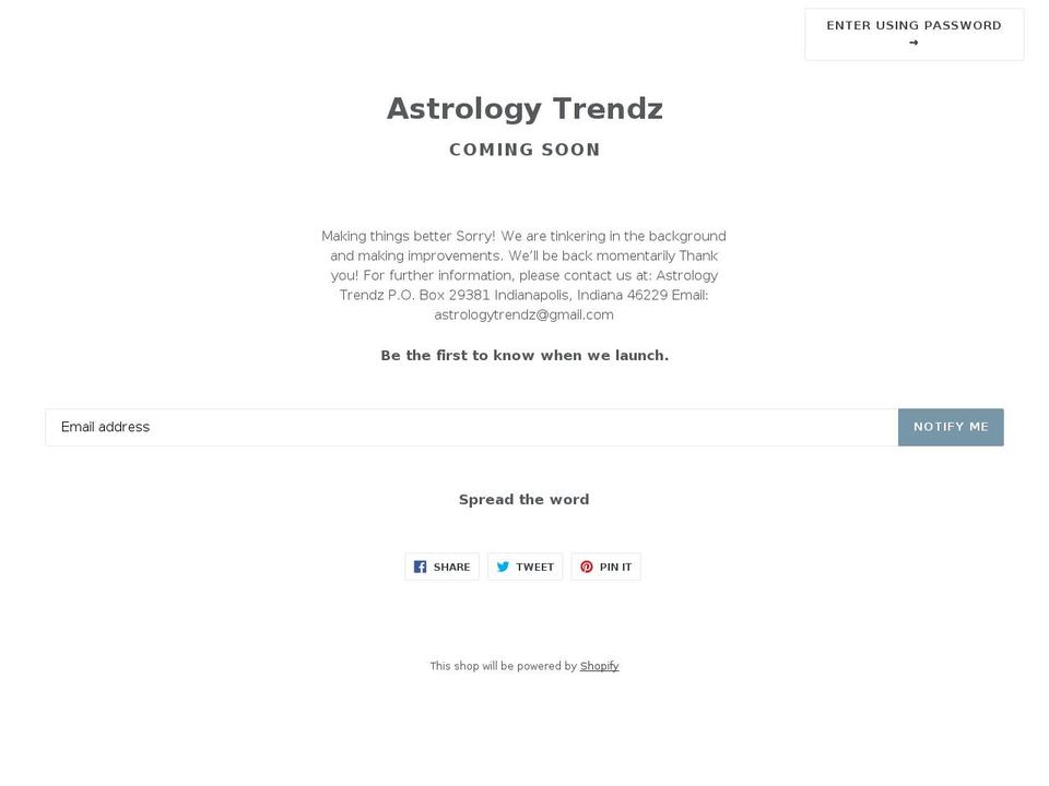 astrologytrendz.com shopify website screenshot