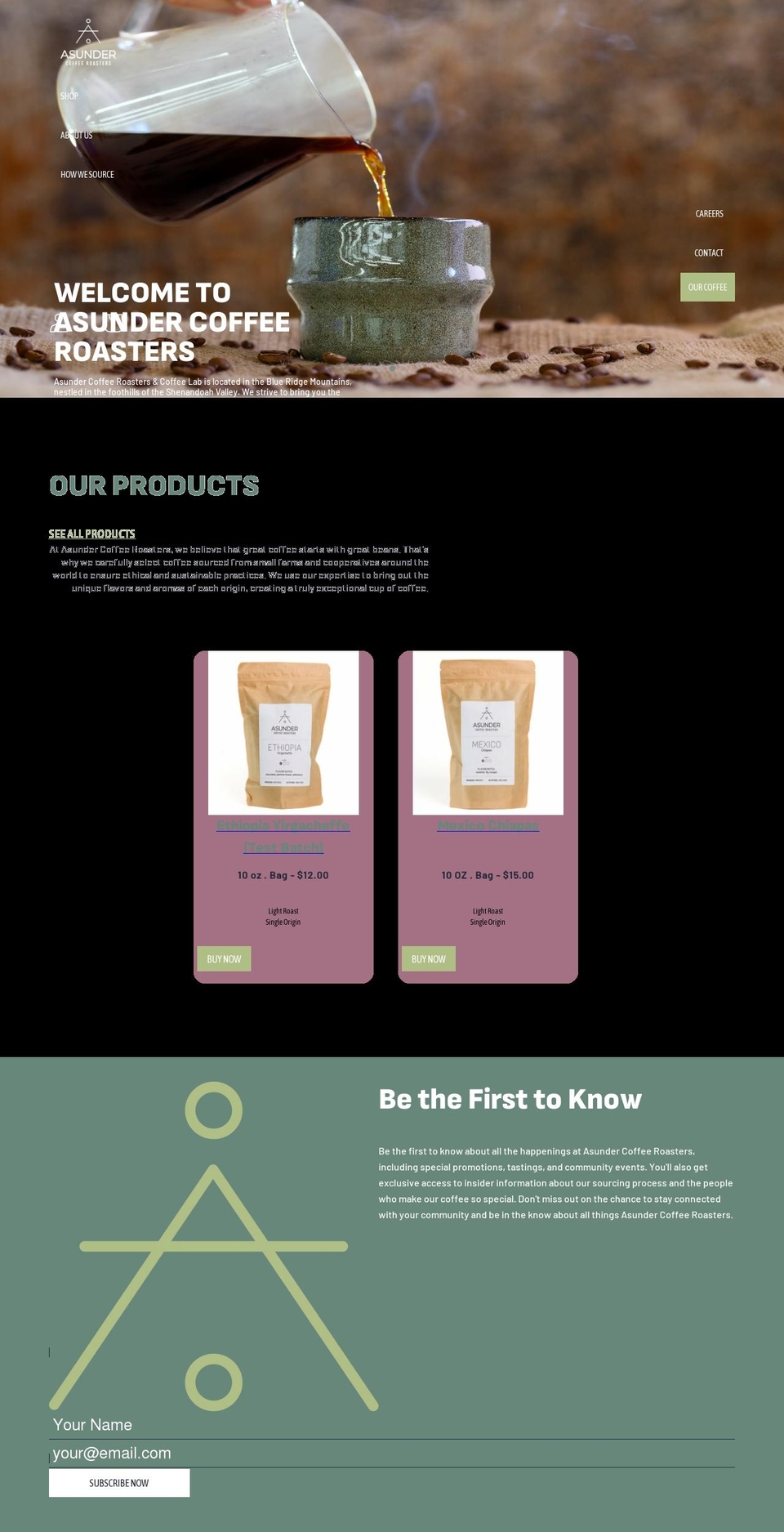 asundercoffee.com shopify website screenshot