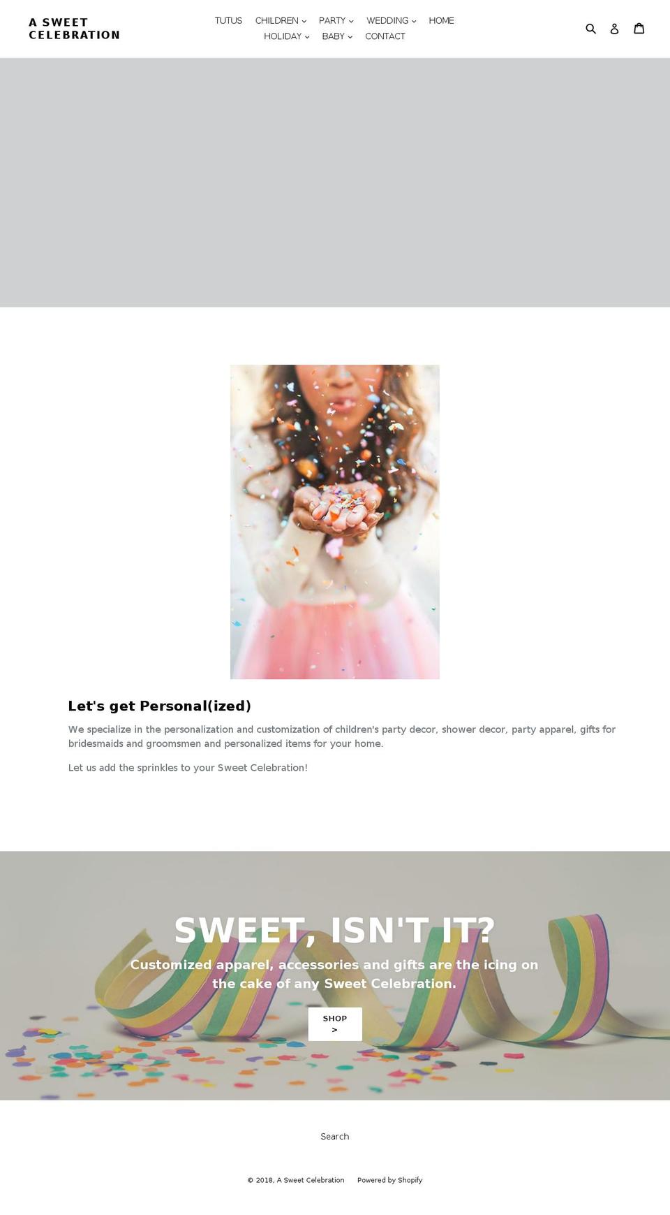 asweetcelebrationllc.com — Shopify storefront screenshot
