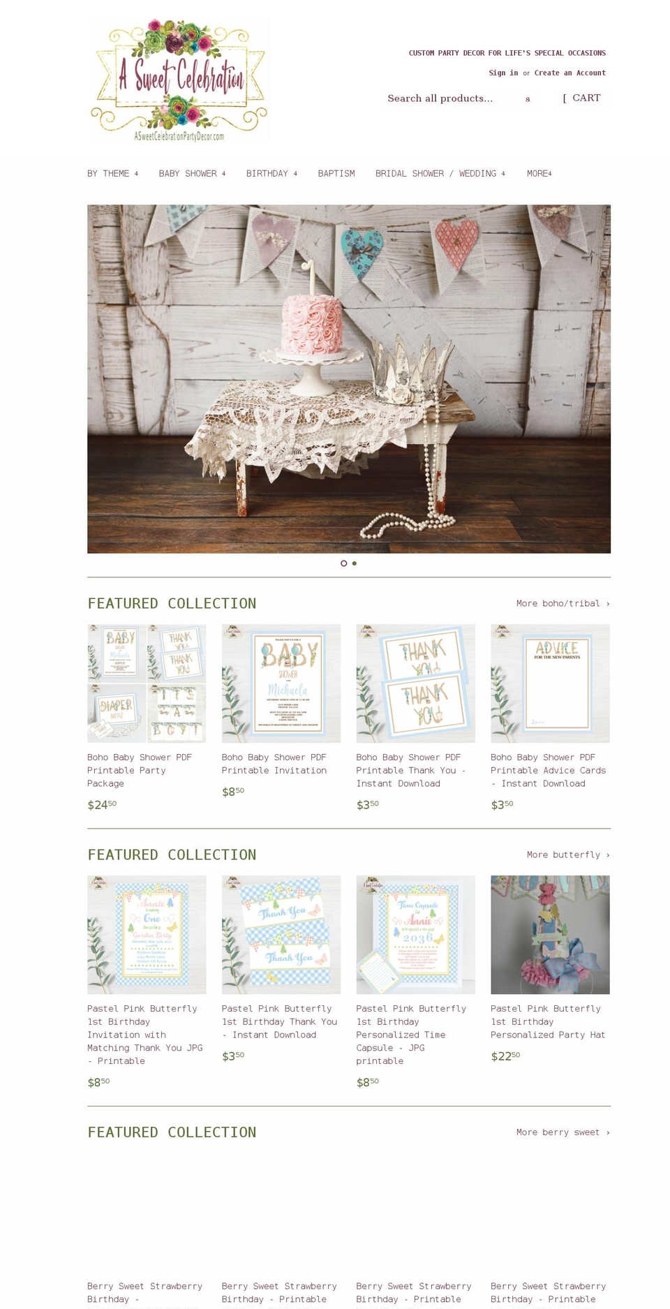 asweetcelebrationpartydecor.com shopify website screenshot