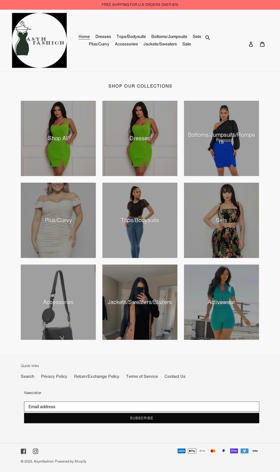 asymfashion.com shopify website screenshot