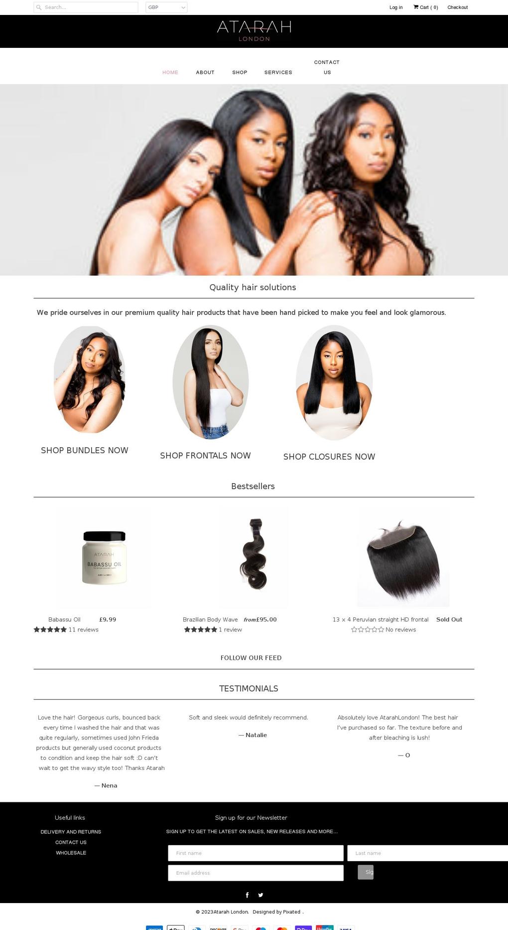 atarahlondon.com shopify website screenshot