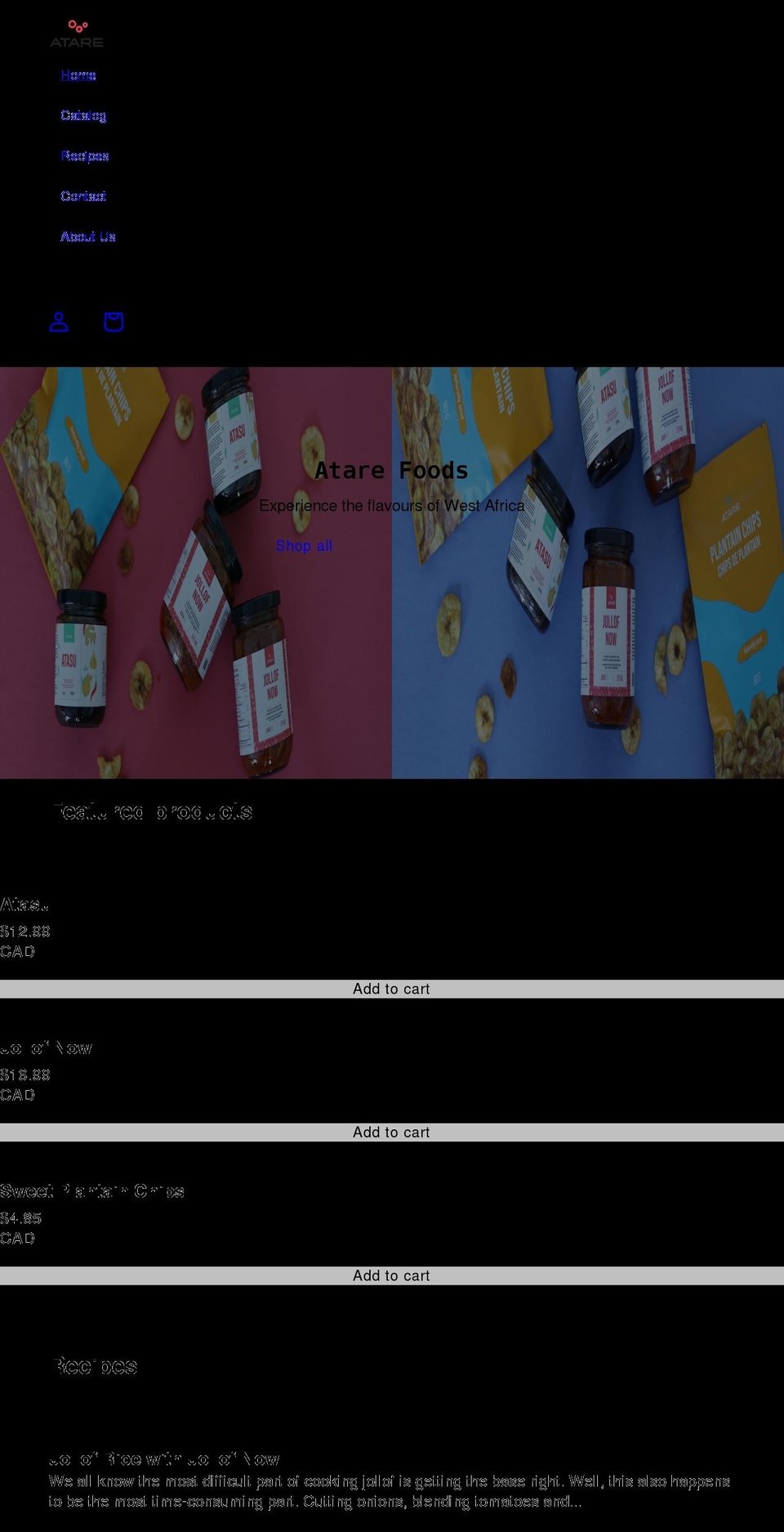 atarefoods.com shopify website screenshot