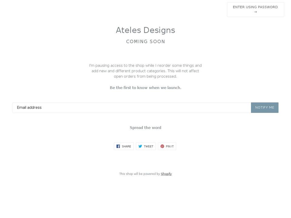atelesdesigns.com shopify website screenshot