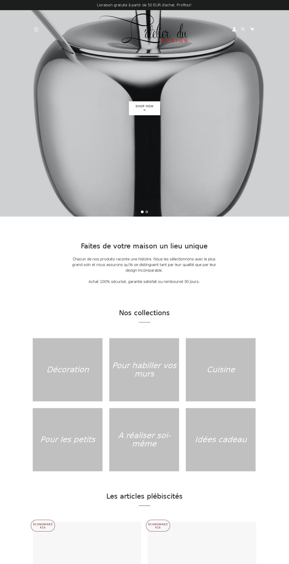 atelierdudesign.fr shopify website screenshot