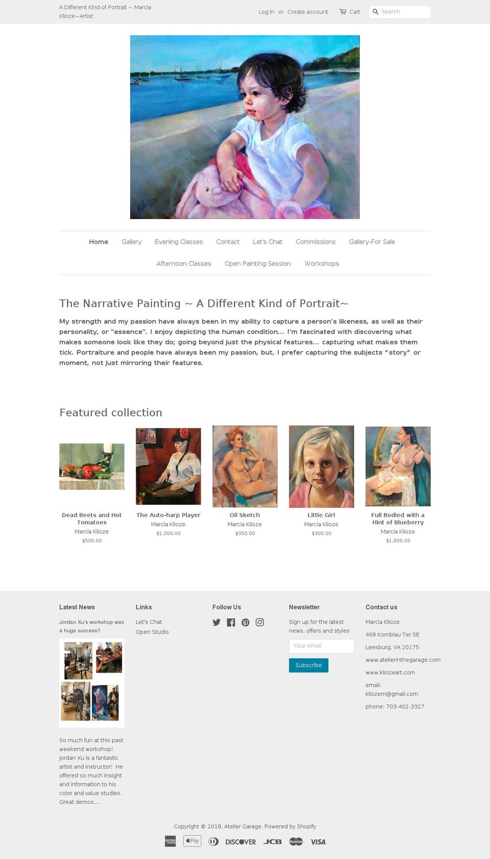 atelierinthegarage.com — Shopify storefront screenshot