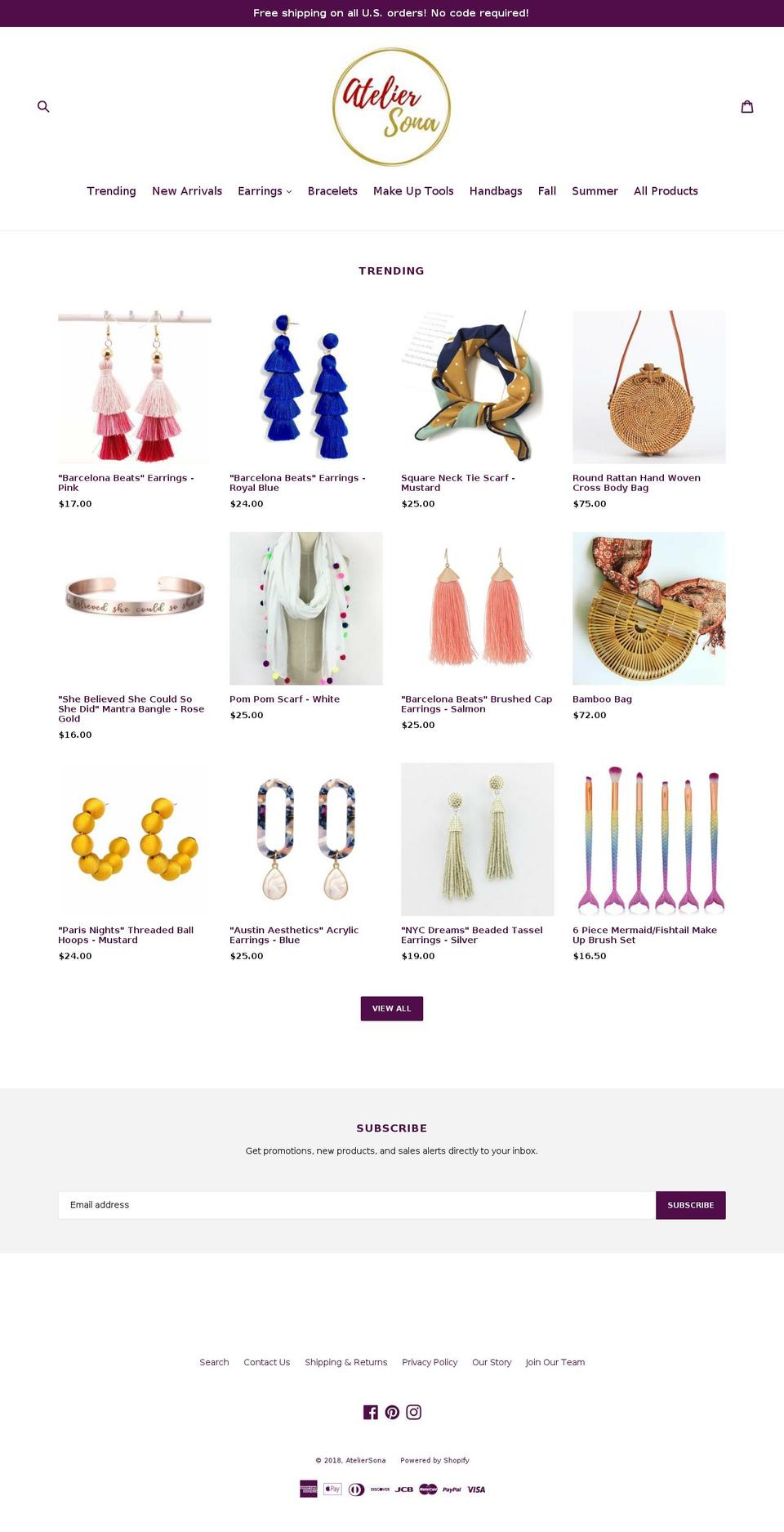 ateliersona.com — Shopify storefront screenshot
