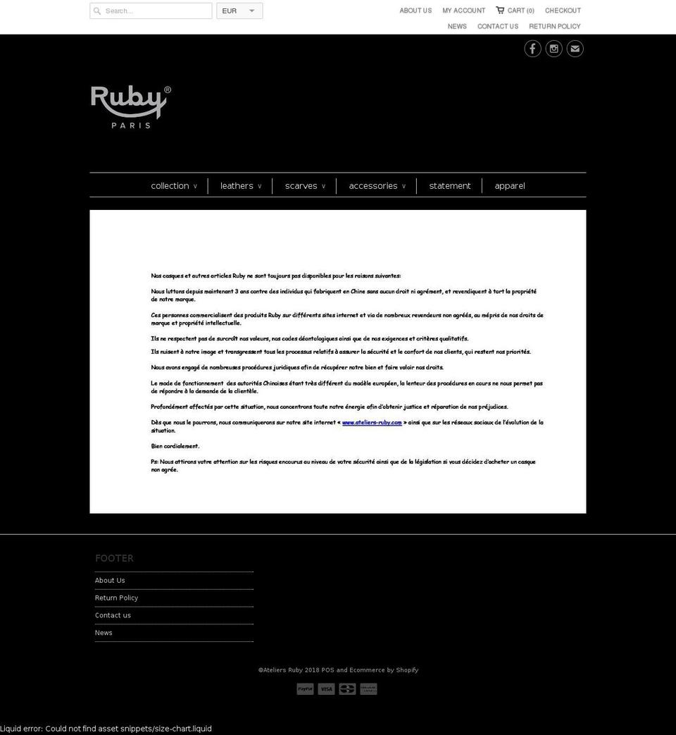 ateliersrubyparis.com shopify website screenshot