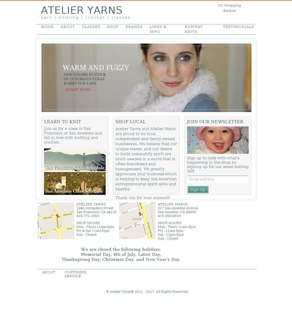 atelieryarns.com shopify website screenshot