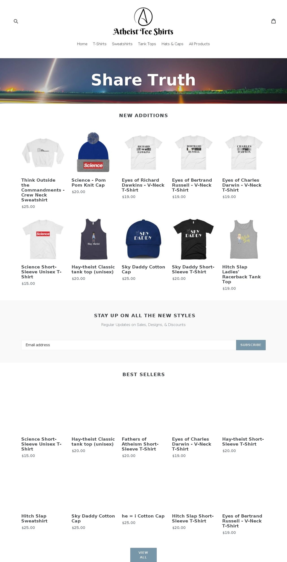 atheisttees.com — Shopify storefront screenshot