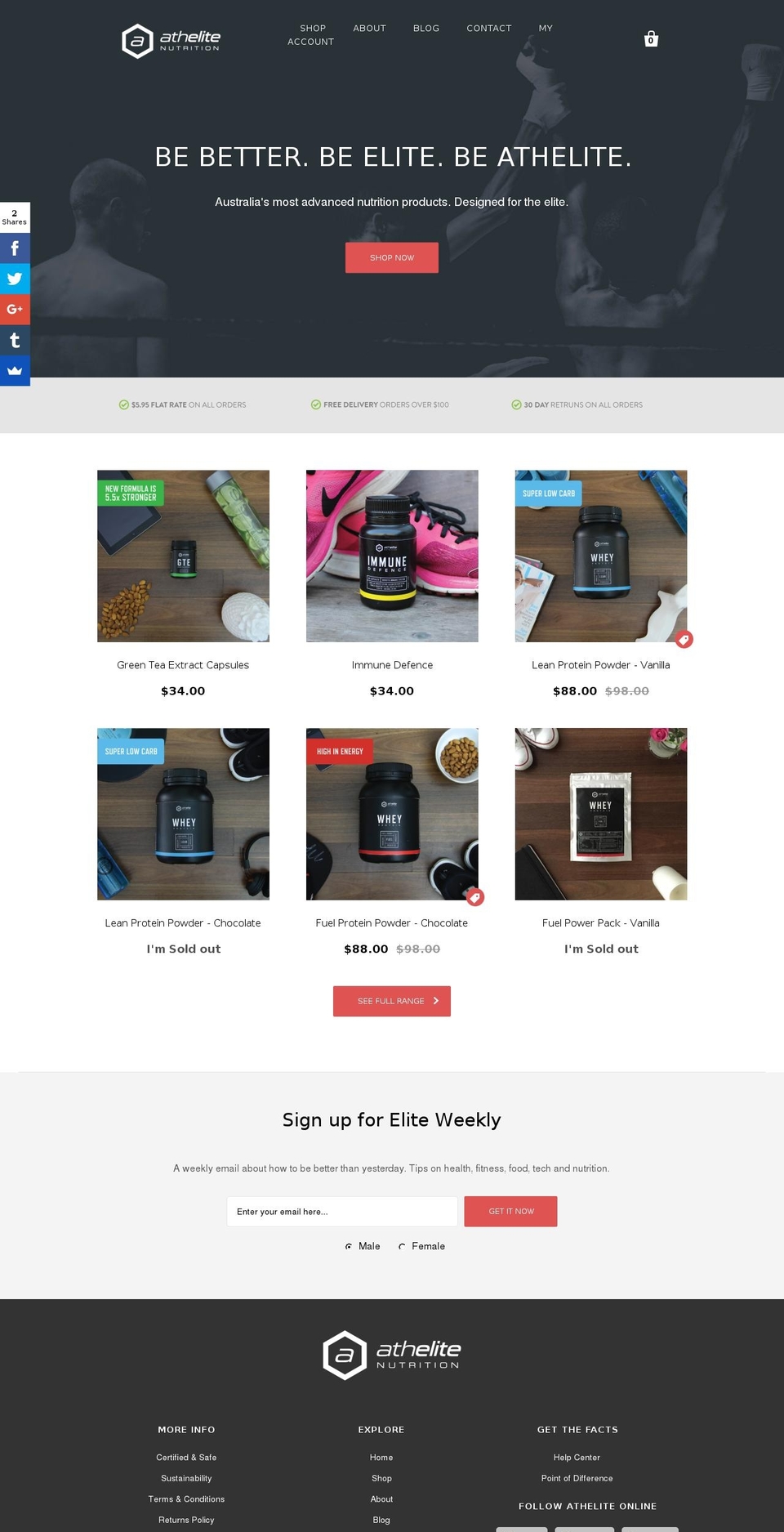 athelitenutrition.com.au shopify website screenshot