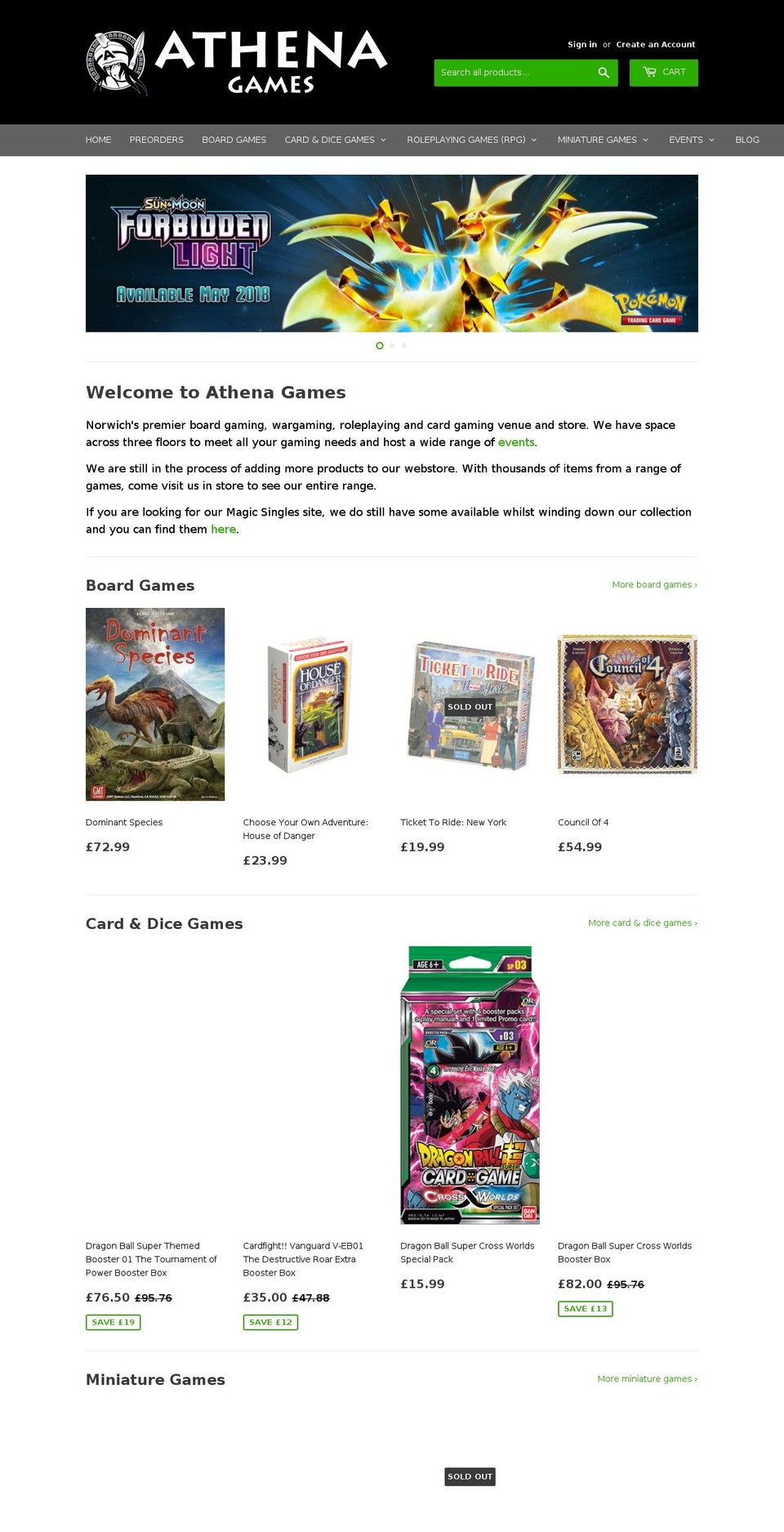 athenagames.com shopify website screenshot