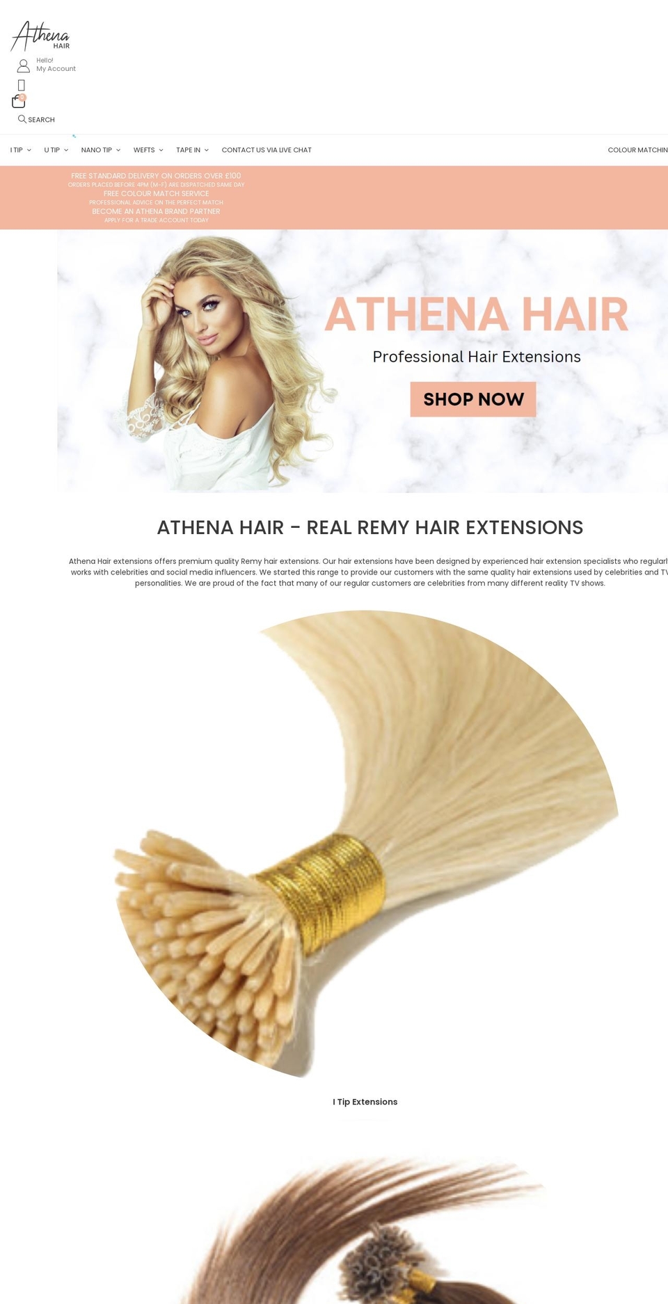 athenahair.co.uk shopify website screenshot