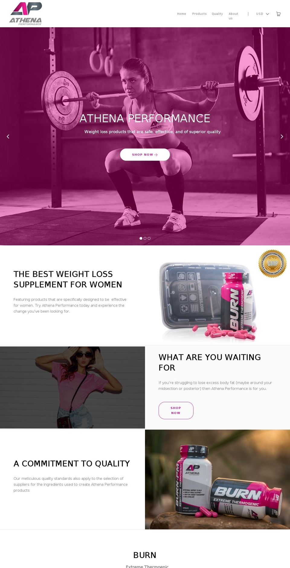 athenaperformanceline.com — Shopify storefront screenshot