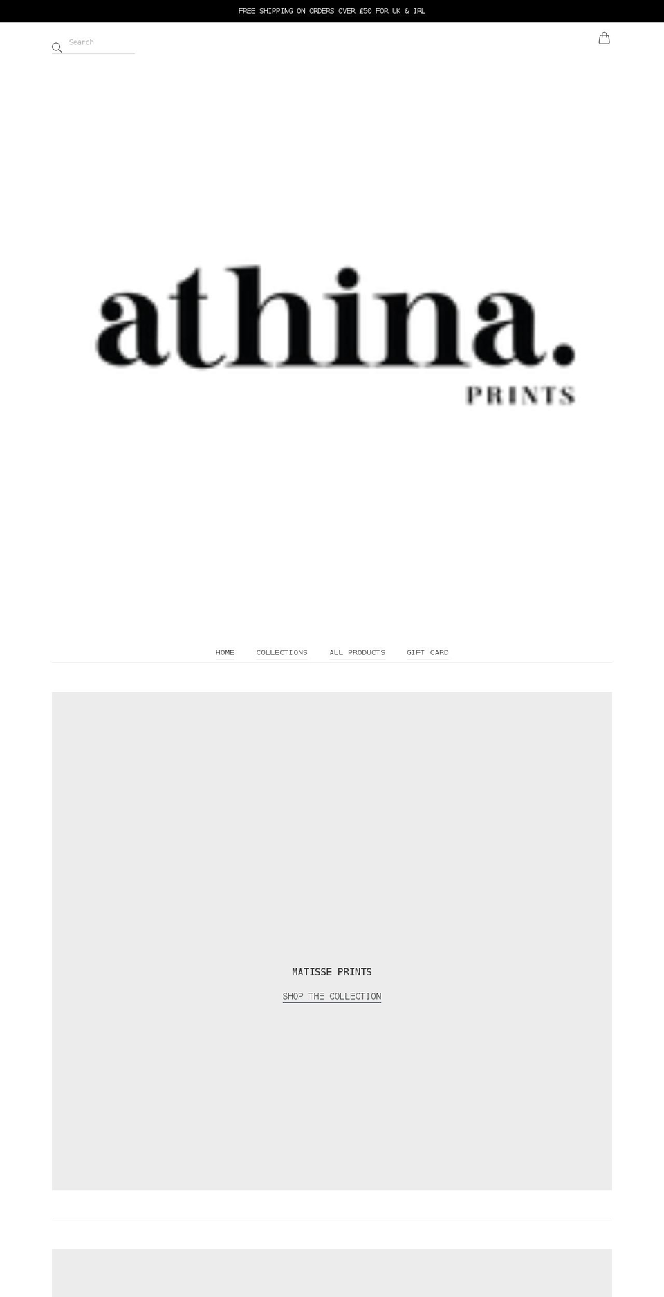 athinaprints.com shopify website screenshot