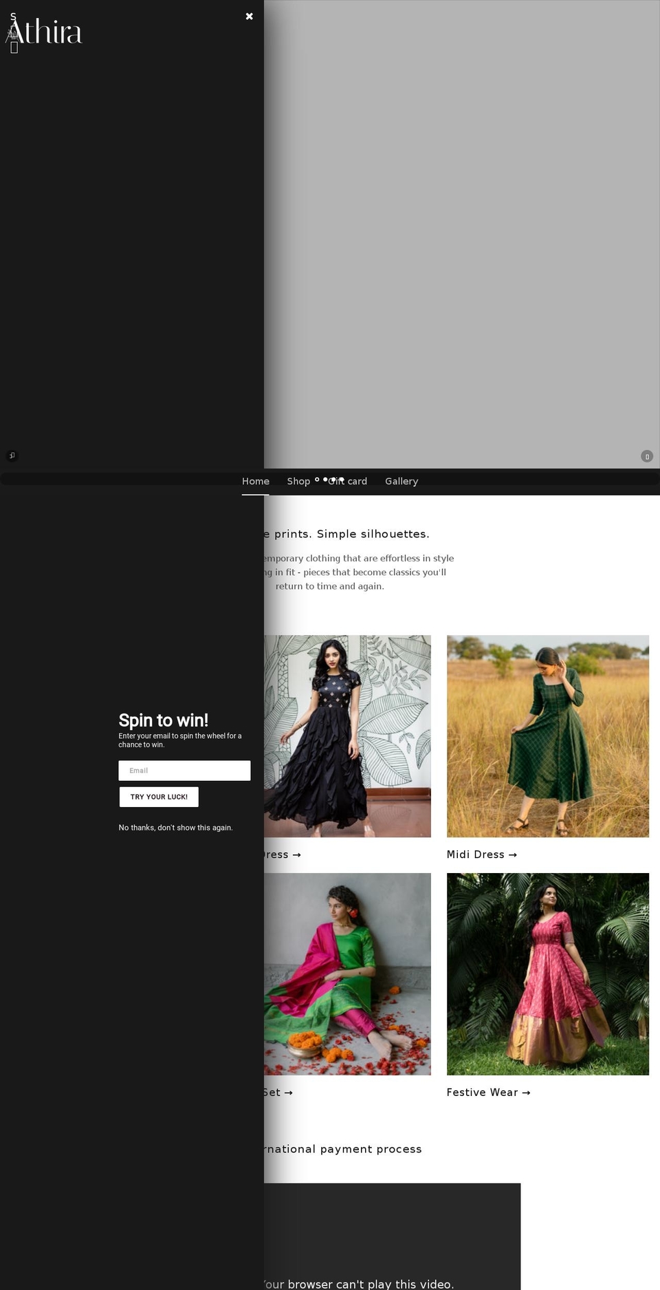 athiradesigns.com shopify website screenshot