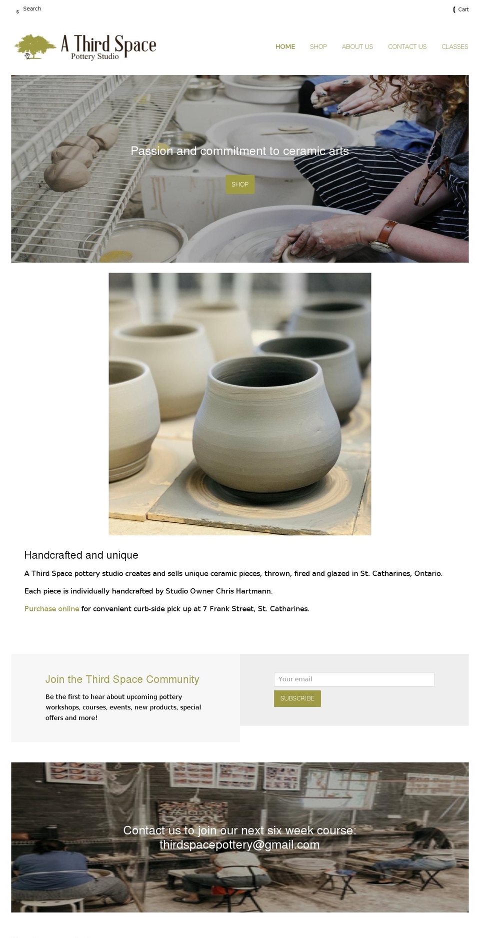 athirdspacepottery.com shopify website screenshot