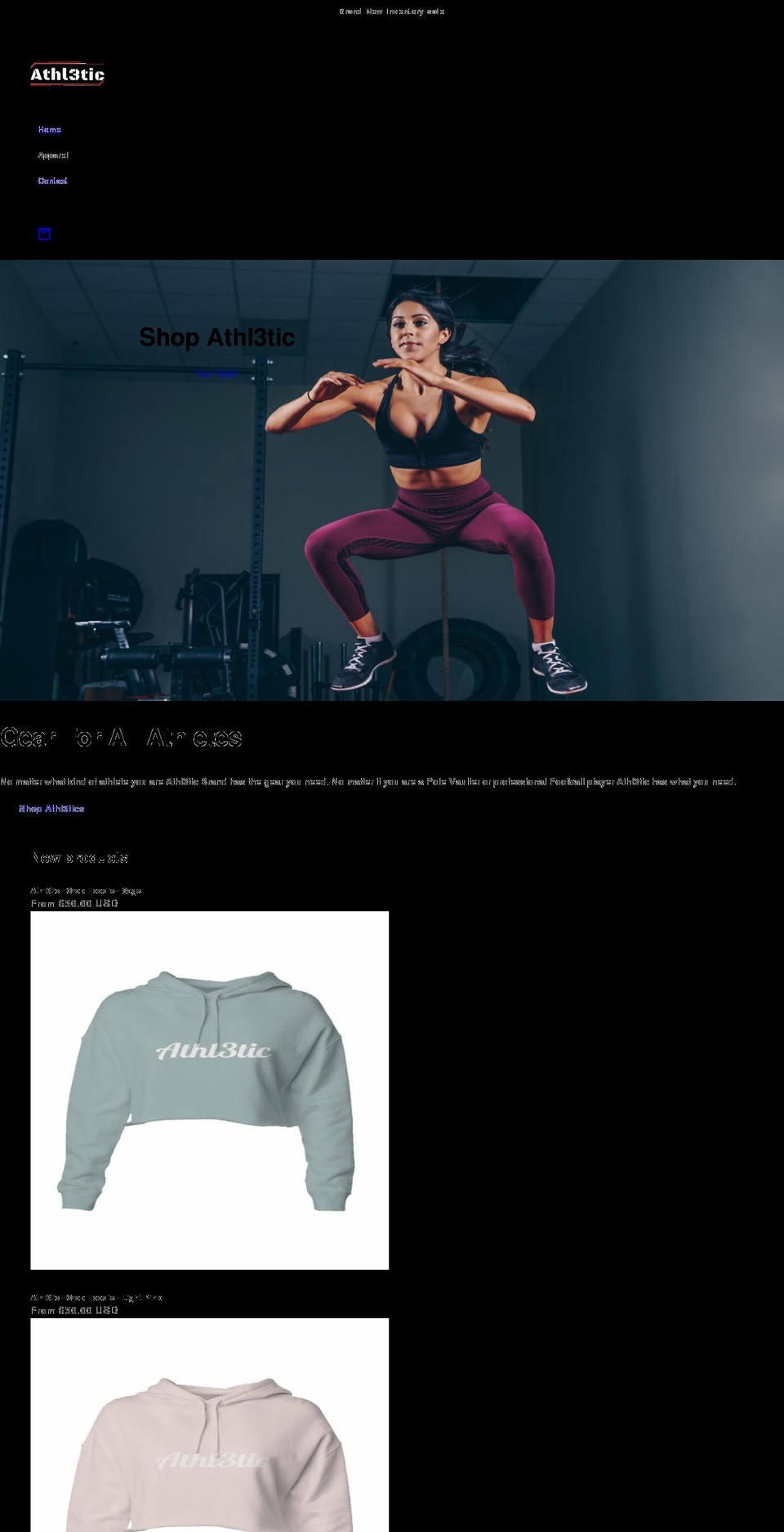 athl3tic.com shopify website screenshot