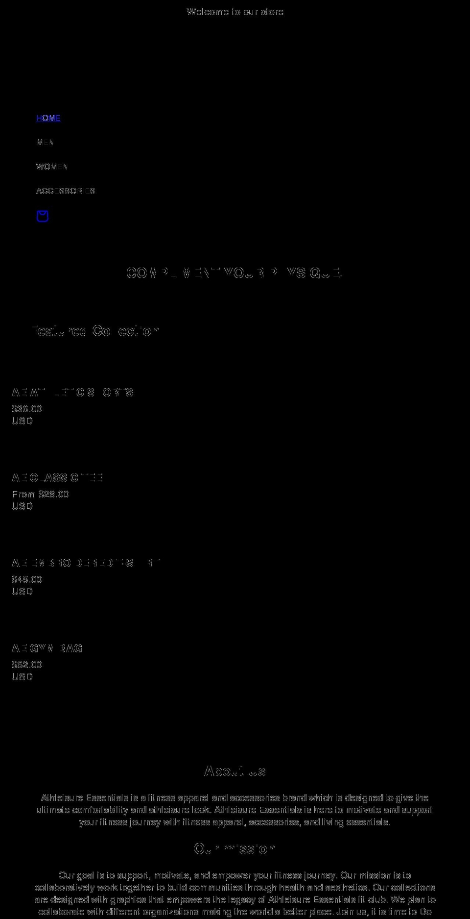 athleisureessentials.com shopify website screenshot