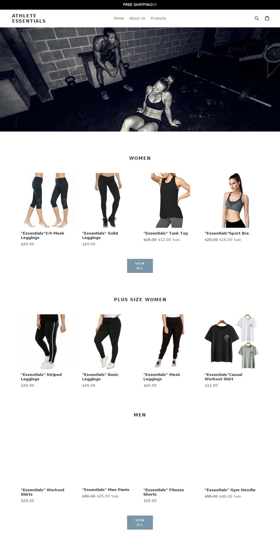 athlete-essentials.com — Shopify storefront screenshot