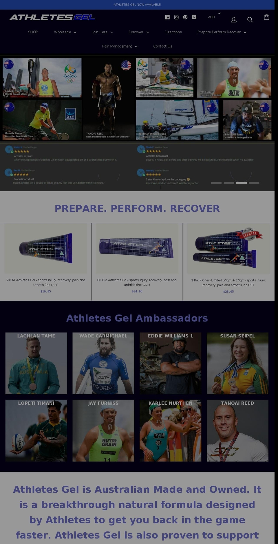 athletesgel.com — Shopify storefront screenshot