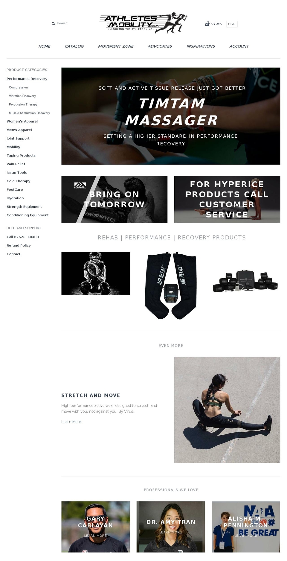 athletesmobility.com — Shopify storefront screenshot