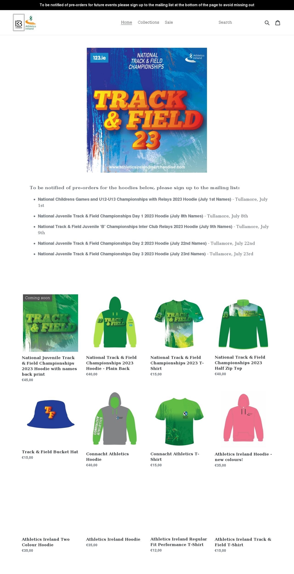 athleticsirelandmerchandise.com shopify website screenshot