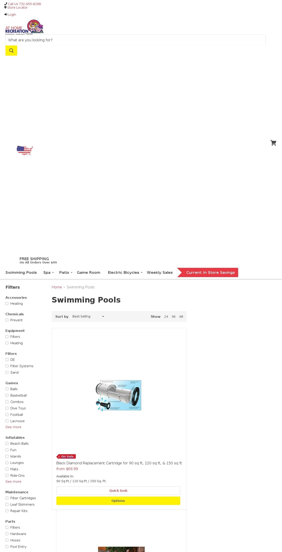 athomerecreationpoolsupplies.com — Shopify storefront screenshot
