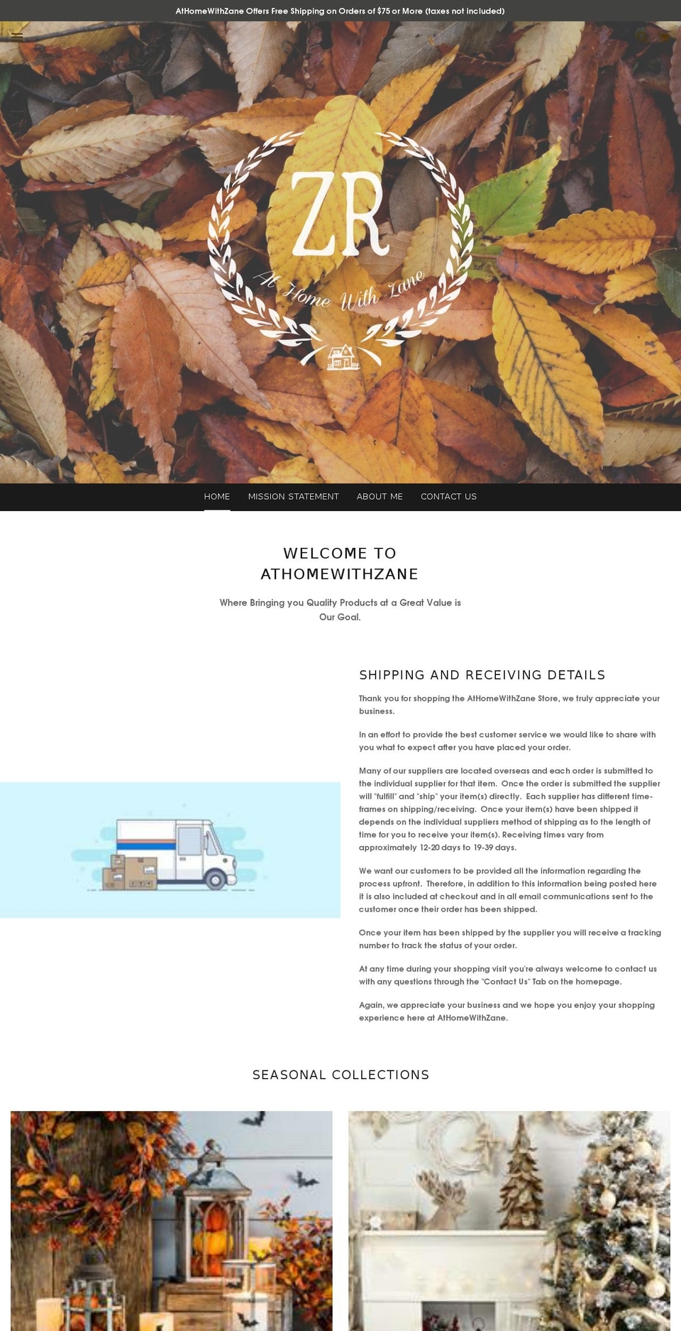 athomewithzane.com shopify website screenshot