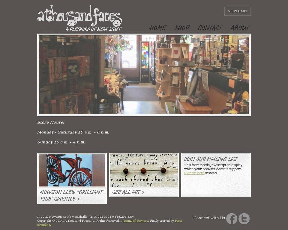 athousandfaces.com shopify website screenshot