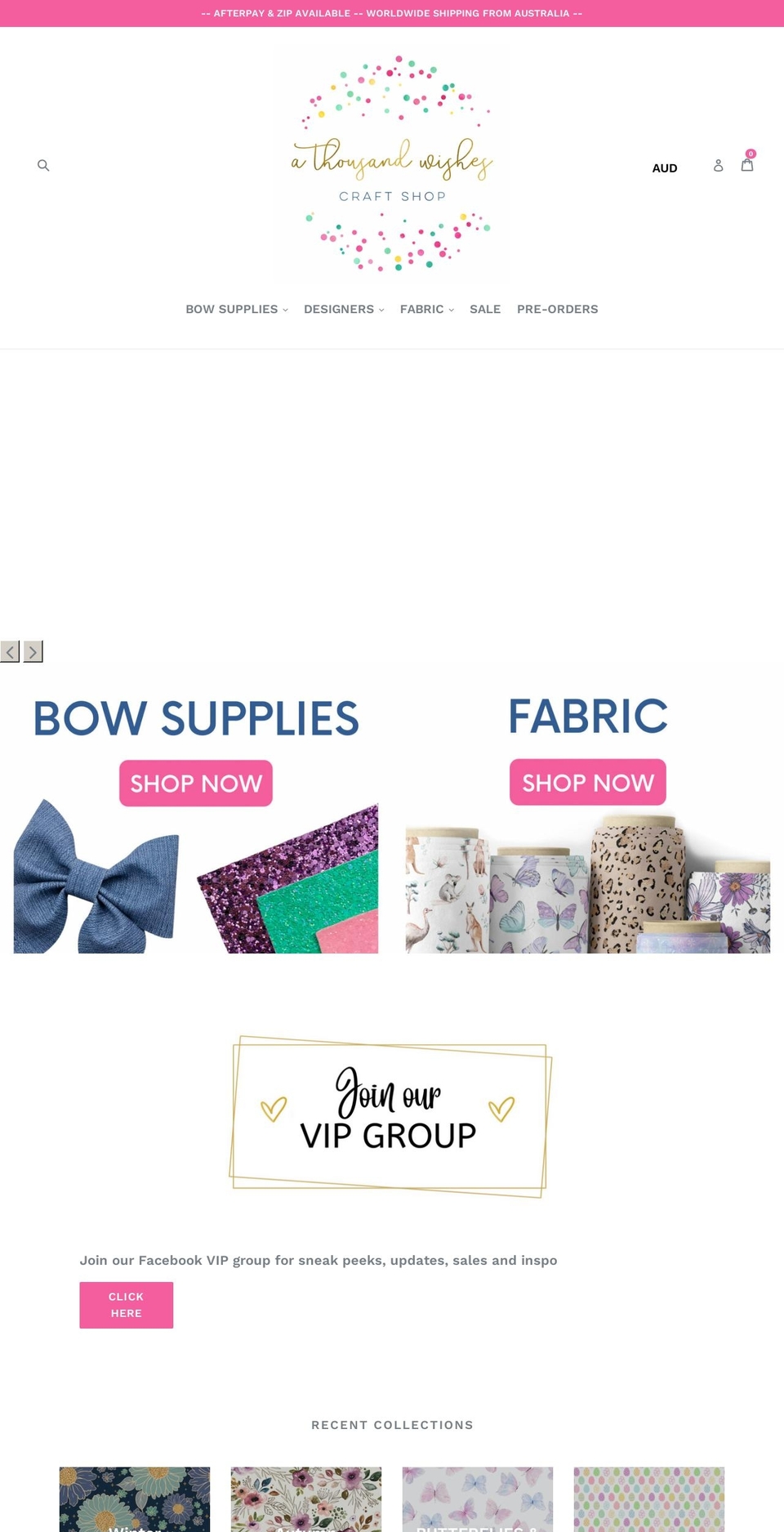 athousandwishescraftshop.com shopify website screenshot