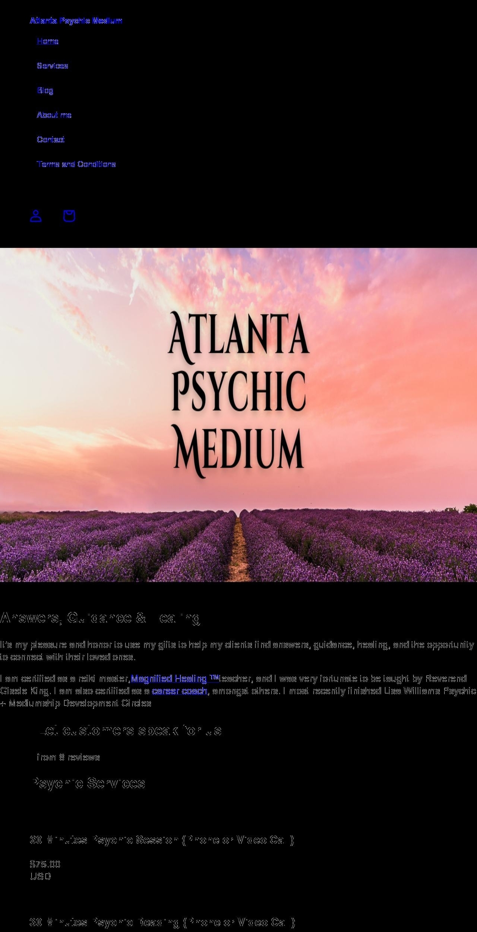 atlantapsychicmedium.com shopify website screenshot