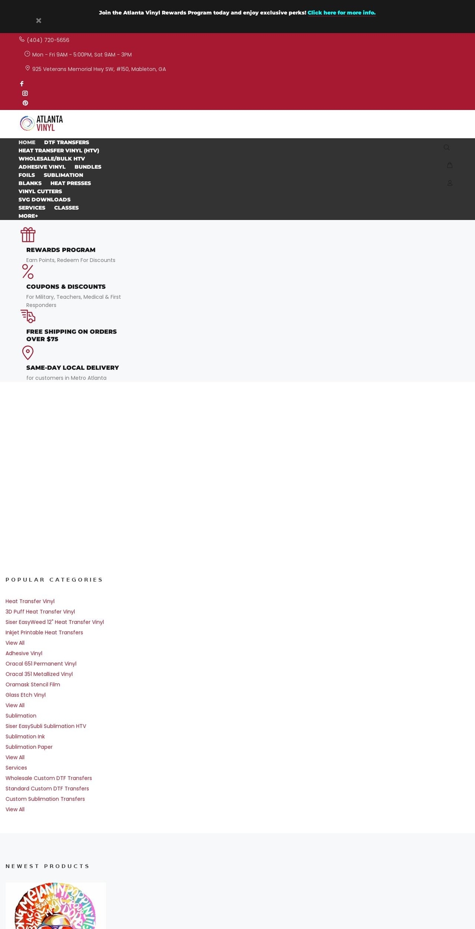atlantavinylstore.com shopify website screenshot