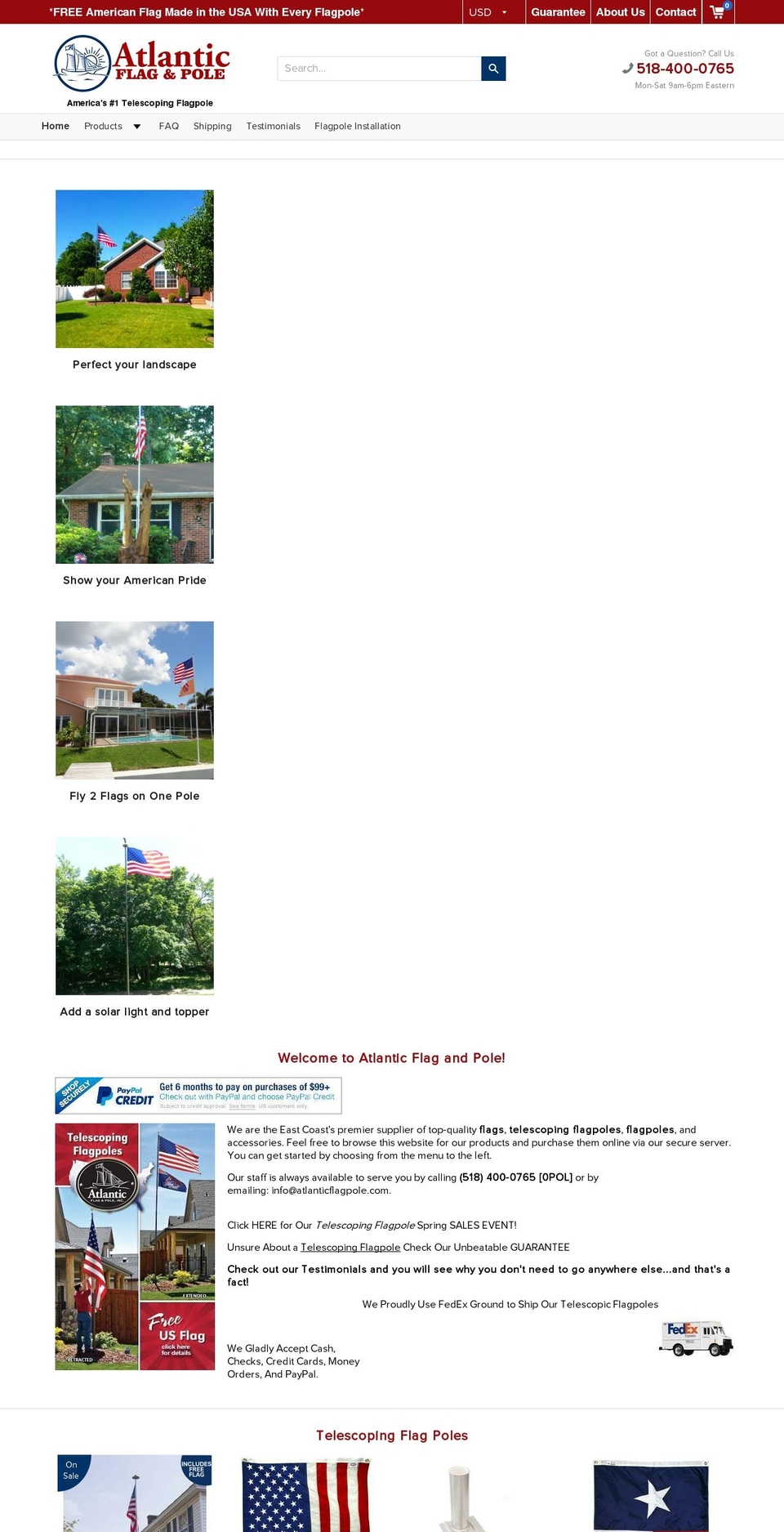 atlanticflagpole.com shopify website screenshot
