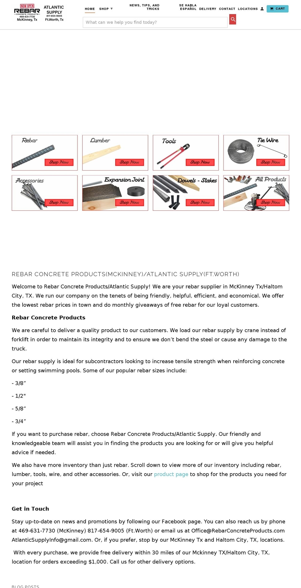 atlanticrebarsupply.com — Shopify storefront screenshot