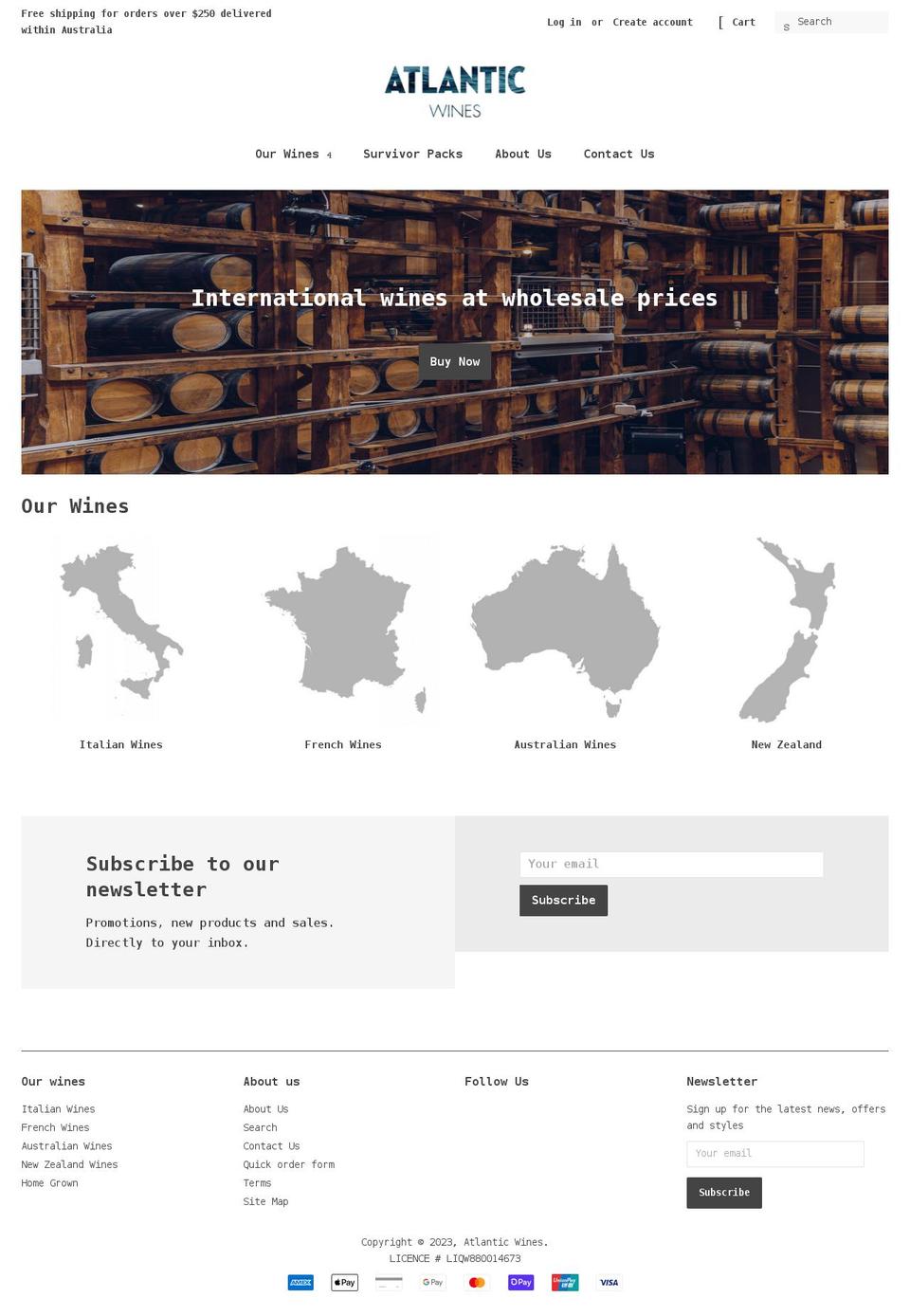 atlanticwines.com.au shopify website screenshot