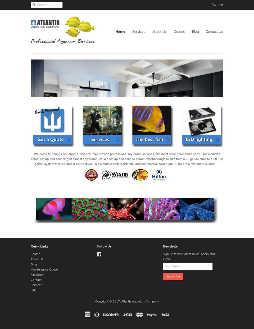 atlantisaquariumcompany.com shopify website screenshot
