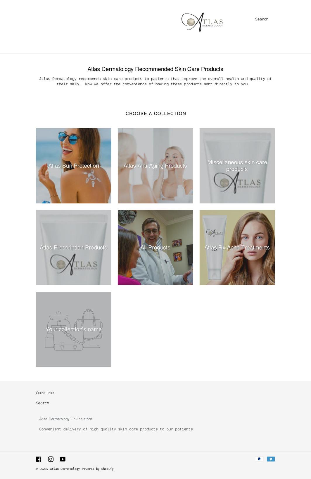 atlas-dermatology.myshopify.com shopify website screenshot