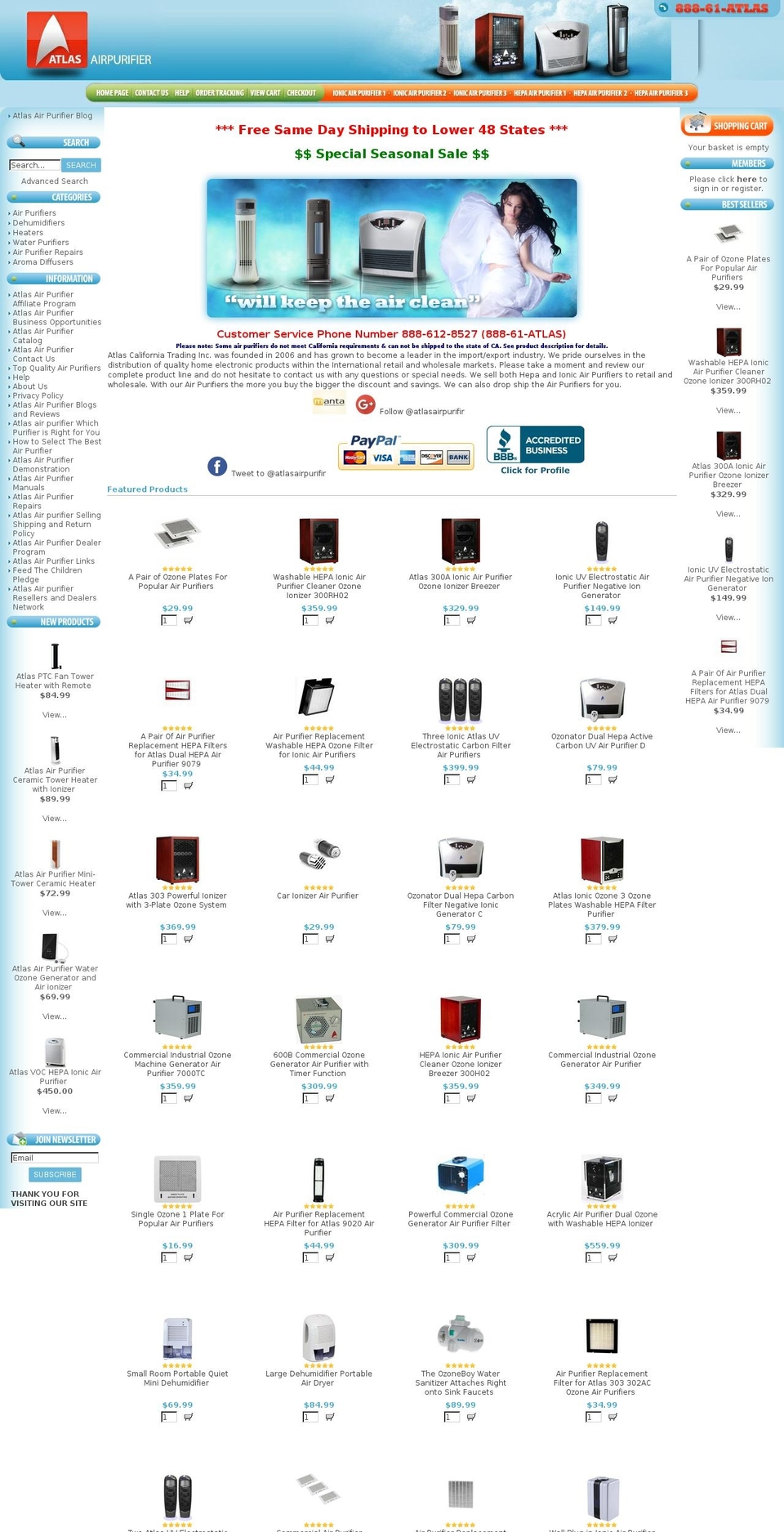 atlasairpurifiers.com — Shopify storefront screenshot
