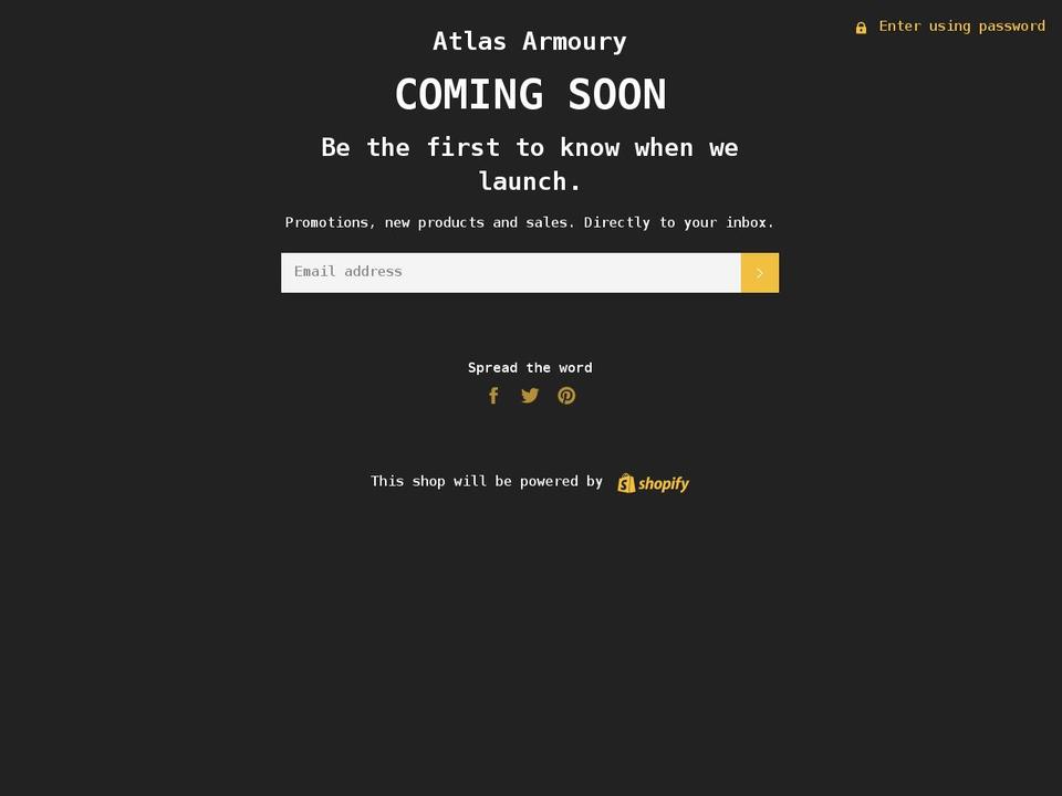 atlasarmoury.com shopify website screenshot