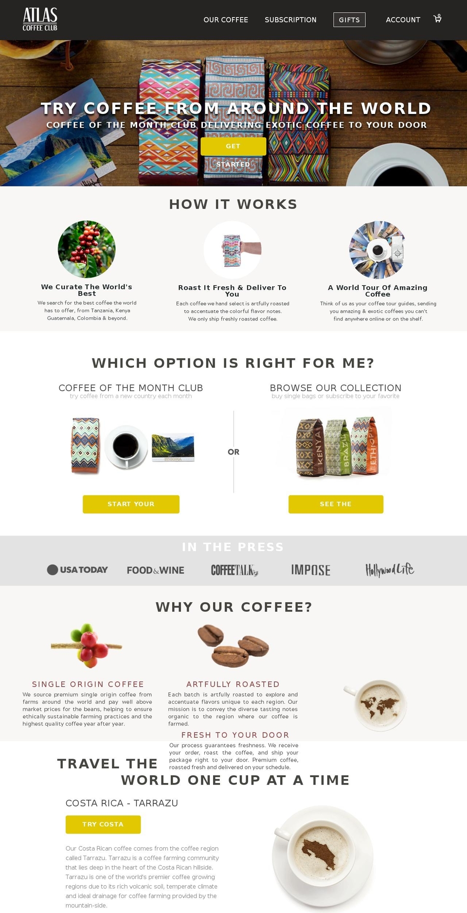 Coffee Shopify theme site example atlascoffeeclub.com
