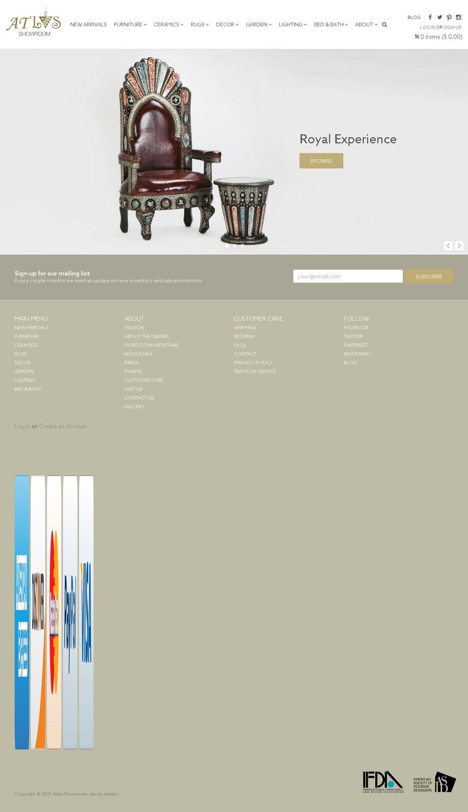Atlas New with Installments message Shopify theme site example atlasshowroom.com