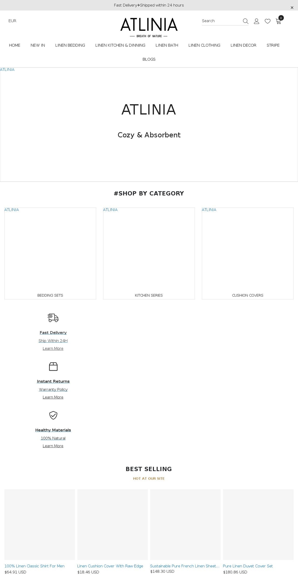 atlinia.com shopify website screenshot