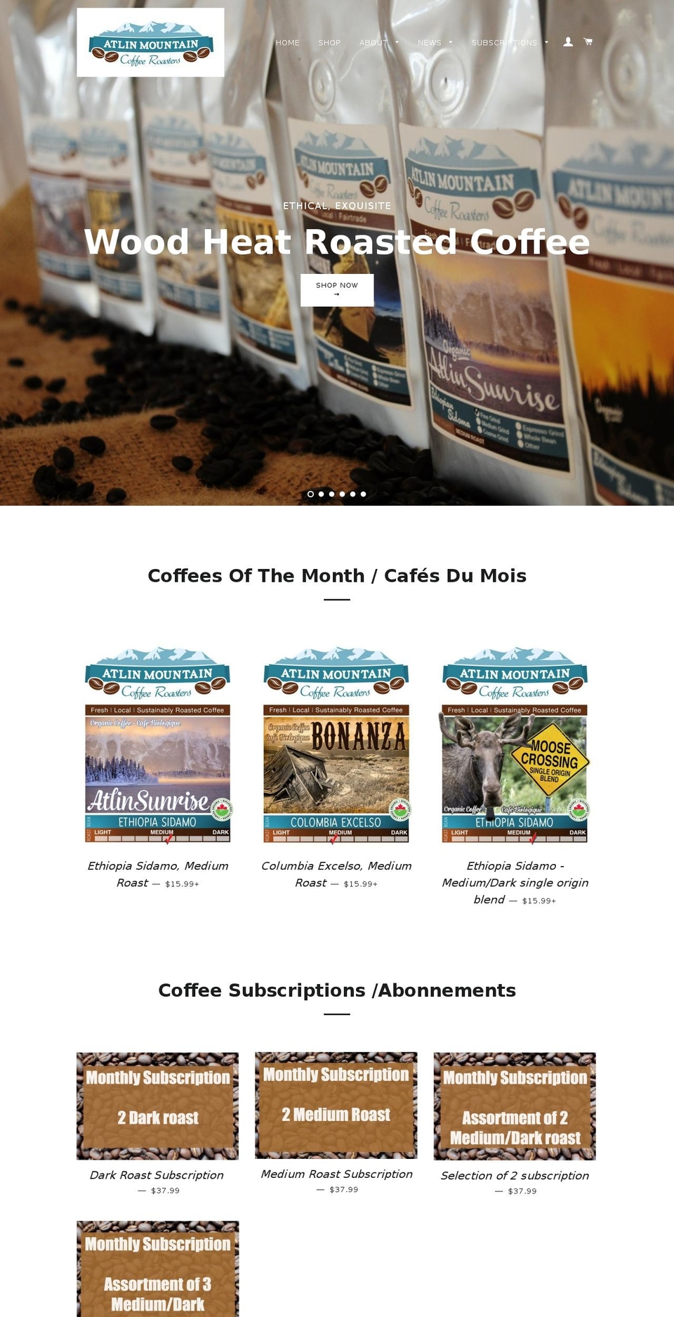 atlinmountaincoffee.com shopify website screenshot