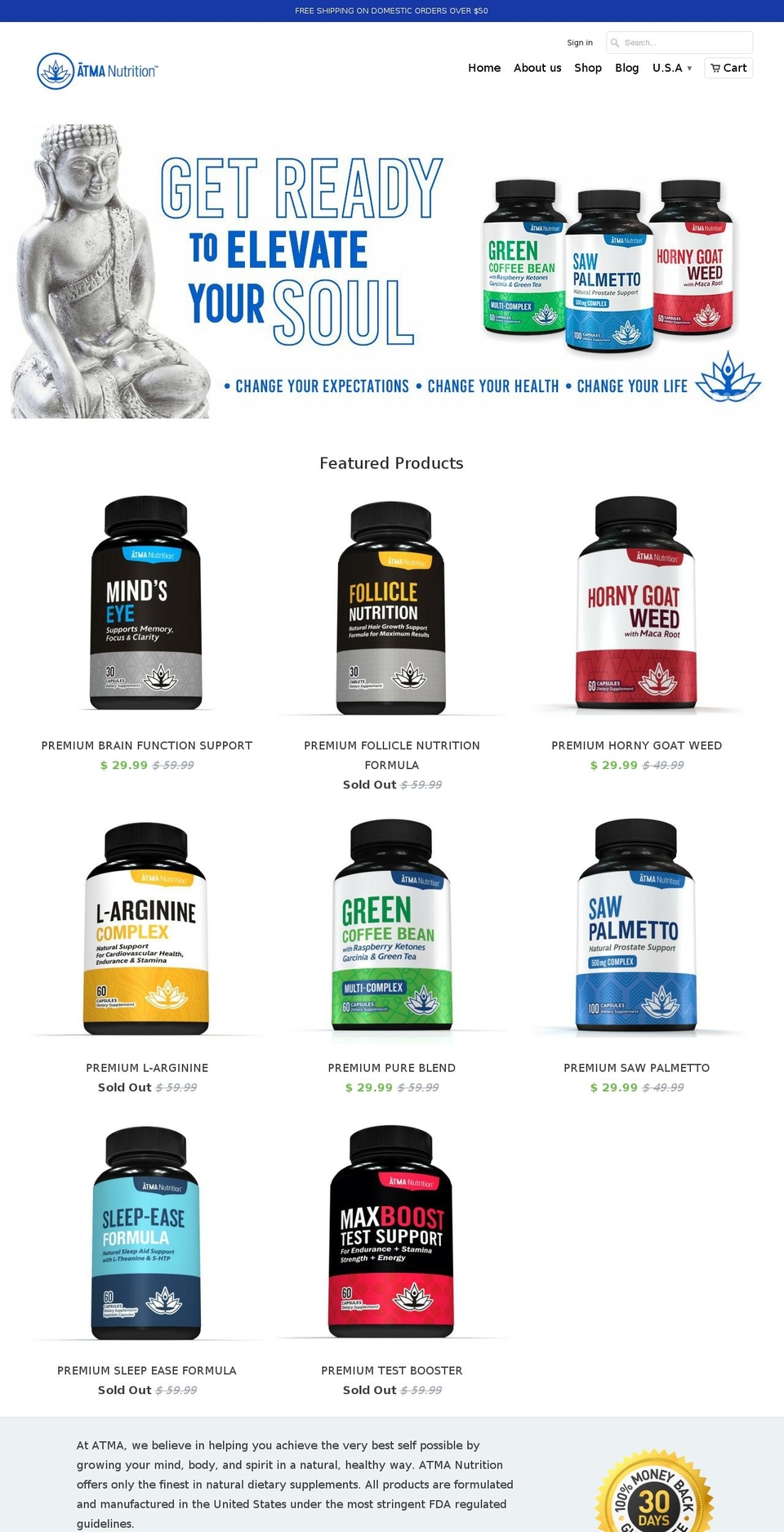 atmanutrition.com — Shopify storefront screenshot